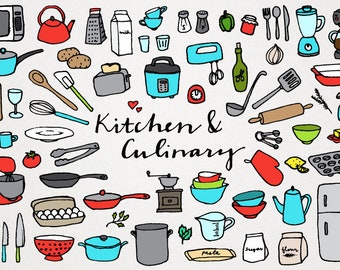 Kitchen and Culinary Clipart - chef clipart, kitchen clipart, cooking clip art, hand drawn, foodie clipart, kitchen art, food packaging art