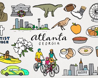 Atlanta Georgia City Clipart Set - digitaler Download, kommerzielle Lizenz Illustrationen, druckbare Kunst, Kayak, Peaches, Skyline, Football