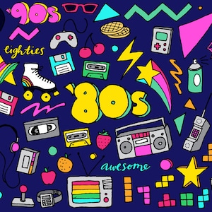 Clipart années 80 - cliparts des années 80, illustrations dessinées à la main, illustrations des années 80 et 90, téléchargement numérique, jeux de disques, cassettes, thème de la fête