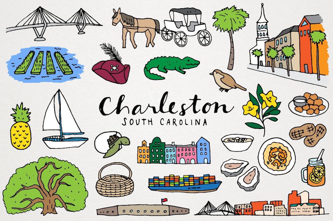 Charleston South Carolina City Clipart Set Oysters, Sweet Tea