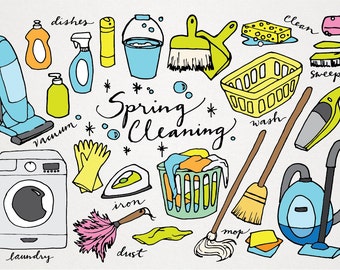 Frühjahrsputz Clipart - Handgezeichnet Clip Art, Wäsche Wäsche Clipart, Staubsaugen Clipart, Reinigung Illustrationen, sofortiger Download, kommerzielle Nutzung