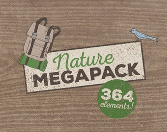 Natur Clipart MEGAPACK! Camping Clipart, Wildnis Clipart, handgezeichnete Illustrationen, Bär Fuchs Tiere Zelt Berge s'more Backpacking