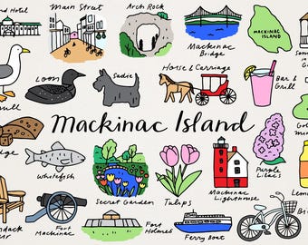 Mackinac Island Michigan Clipart Set