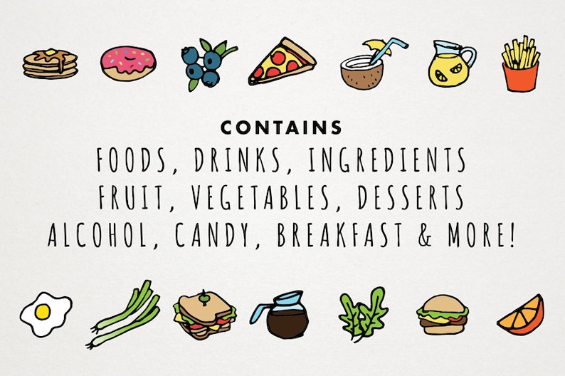Food Icons Clip Art - hand drawn clipart, foodie icons, food illustrations, instant download, commercial license, fruits vegetables drinks image 2