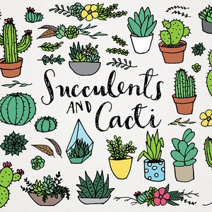 Succulents & Cacti Clipart Set - terrarium clipart, saguaro clipart, potted plants clip art, succulent wreath dividers, houseplants clipart