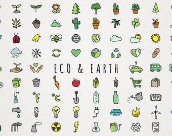 Eco Earth Icons Clipart Set - groene pictogrammen, recyclingpictogrammen, recyclen, planeet aarde, red de aarde, milieuvriendelijke pictogrammen, pictogrammen voor opwarming van de aarde