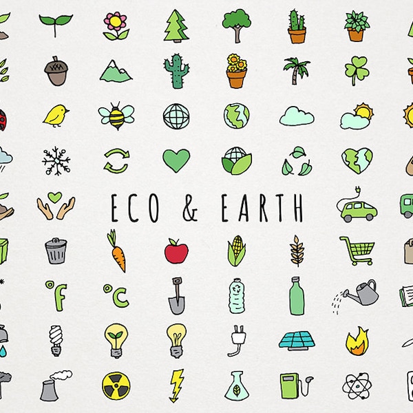 Ensemble de cliparts d'icônes Eco Earth - icônes vertes, icônes de recyclage, recyclage, planète Terre, sauver la terre, icônes respectueuses de l'environnement, icônes du réchauffement climatique