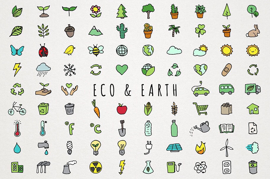 Eco Earth Icons Clipart Set - Green Icons, Recycling Icons