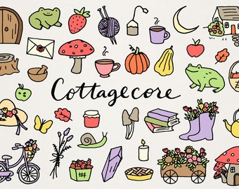 Cottagecore Clipart Set - Fungi, Frogs & Magic Vector and PNG Illustrations