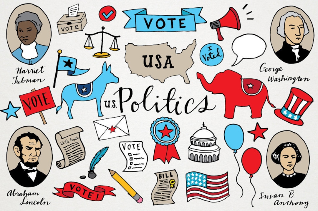 Political Clipart Voting Clip Art, Republican Democrat Clipart, Hand Drawn  Illustration, USA American Politics, Historical Figures - Etsy