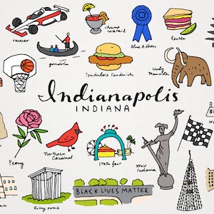 Indianapolis Indiana City Clipart Set - race cars, landmarks, printable stickers, US State Illustrations, digital download, hand drawn