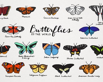 Butterflies Clipart Set - butterfly icons, nature clip art, monarch butterfly, pollinators, instant download illustrations, commercial use