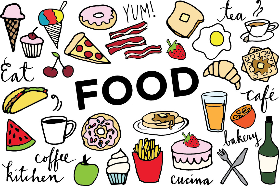 Food Clip Art Hand Drawn Clip Art, Food Collage Sheet, Desserts