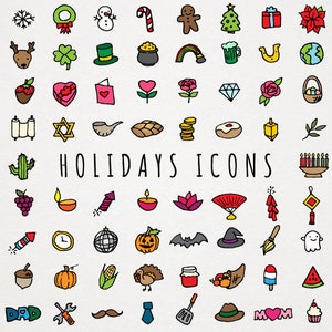 Holiday Icons Clipart Set - all holidays, christmas icons, hanukkah icons, halloween, st patrick's day, valentine's day, diwali, kwanzaa