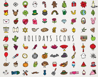 Holiday Icons Clipart Set - all holidays, christmas icons, hanukkah icons, halloween, st patrick's day, valentine's day, diwali, kwanzaa