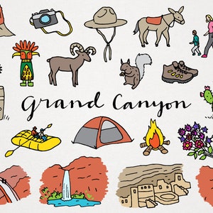 Grand Canyon Nationalpark Clipart-Set – Sofortiger Download, kommerzielle Lizenz, Camping-ClipArt, Naturillustrationen, Arizona, Kaktus