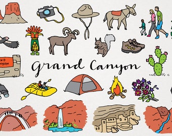 Grand Canyon National Park Clipart Set - Instant download, commercial license, camping clip art, nature illustrations, Arizona, cactus