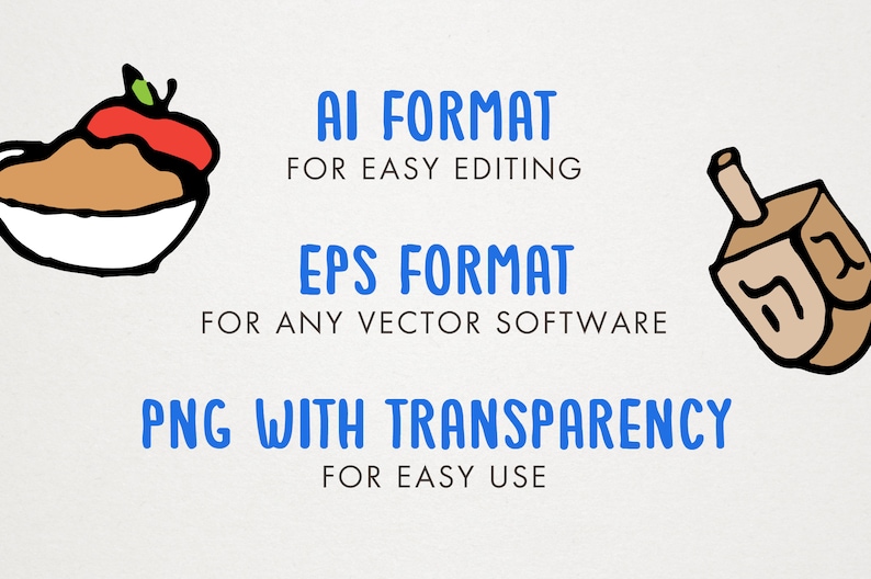 May include: A digital illustration of a bowl of brown food topped with a red tomato, a dreidel, and text that reads "AI FORMAT FOR EASY EDITING", "EPS FORMAT FOR ANY VECTOR SOFTWARE", and "PNG WITH TRANSPARENCY FOR EASY USE".
