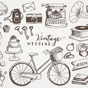 Vintage bruiloft clipart - hand getrokken illustraties, vintage elementen, hipster bruiloft, diy huwelijksuitnodigingen, instant download, scrapbooking