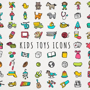 Kids Toys Icons Set - baby and toddler icons, toys clipart set, hand drawn graphics collection, toy labels, kids crafts, diy clipart set