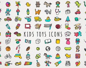 Kids Toys Icons Set - baby and toddler icons, toys clipart set, hand drawn graphics collection, toy labels, kids crafts, diy clipart set