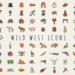 Wild West Icons Clipart Set - hand drawn, old west, cowboy clip art, western horses snakes wilderness, country illustrations, vector png