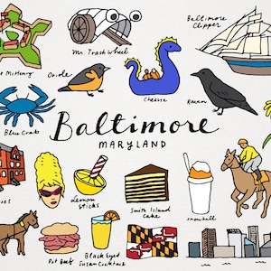 Baltimore Maryland City Clipart Set - Instant download, commercial license, rowhouses, blue crab, city state location, digital printable