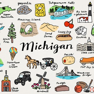 Ensemble de cliparts de l'État du Michigan - points de repère, villes, téléchargement numérique