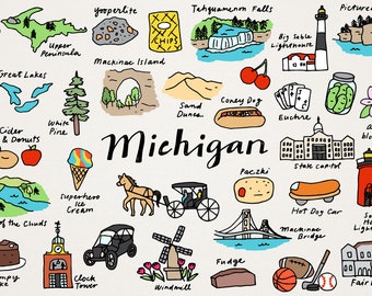 Michigan State Clipart Set - Landmarks, Cities, Locale Digital Download