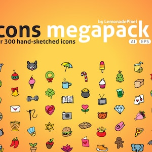 Icons Mega Pack 2 - clipart de ícones desenhados à mão, ícones de feriados, clipart de animais bebês, clipart de atividades e recreação, ícones esboçados
