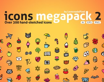 Icons Mega Pack 2 - hand drawn icons clip art, holidays icons, baby animals clipart, activities and recreation clipart, sketched icons