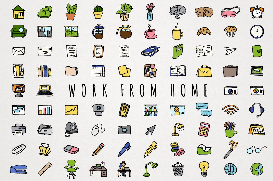 Work From Home Icons Clipart Set - Quarantine Icons, Clip Art for