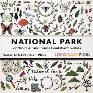 Nature Clipart - National Park, Art & Design Resources, Camping Clipart, Hiking Vector, Wilderness Clipart, Nature Art, Scrapbooking element