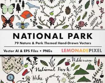 Nature Clipart - National Park, Art & Design Resources, Camping Clipart, Hiking Vector, Wilderness Clipart, Nature Art, Scrapbooking element