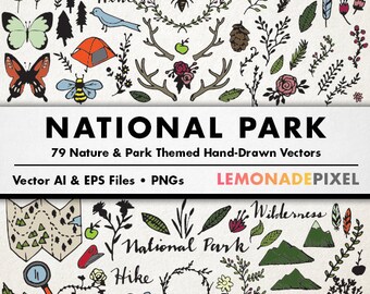 Nature Clipart - National Park, Art & Design Resources, Camping Clipart, Hiking Vector, Wilderness Clipart, Nature Art, Scrapbooking element