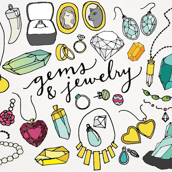 Gems and Jewelry Clipart & Logos - gems clipart, jewels clip art, rocks and minerals, necklaces, rings, logo design, instant download