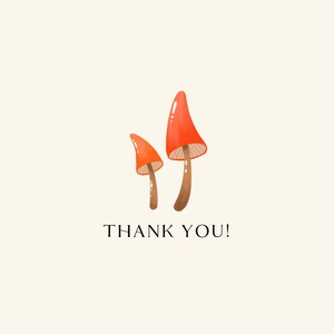 Puede incluir: Dos setas naranjas con tallos marrones. El texto "THANK YOU!" est&aacute; debajo de las setas.