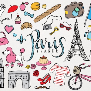 Paris Clipart - Paris France Clip Art, monuments clipart, city clipart, hand drawn clipart, Eiffel Tower, France Landmarks, French clipart