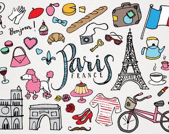 Paris Clipart - Paris France Clip Art, monuments clipart, city clipart, hand drawn clipart, Eiffel Tower, France Landmarks, French clipart