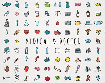 Medical & Doctor Icons Clipart Set - hand drawn nurse clip art, sketched illustrations, download, covid first responders