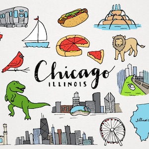 Conjunto de imágenes prediseñadas de la ciudad de Chicago Illinois