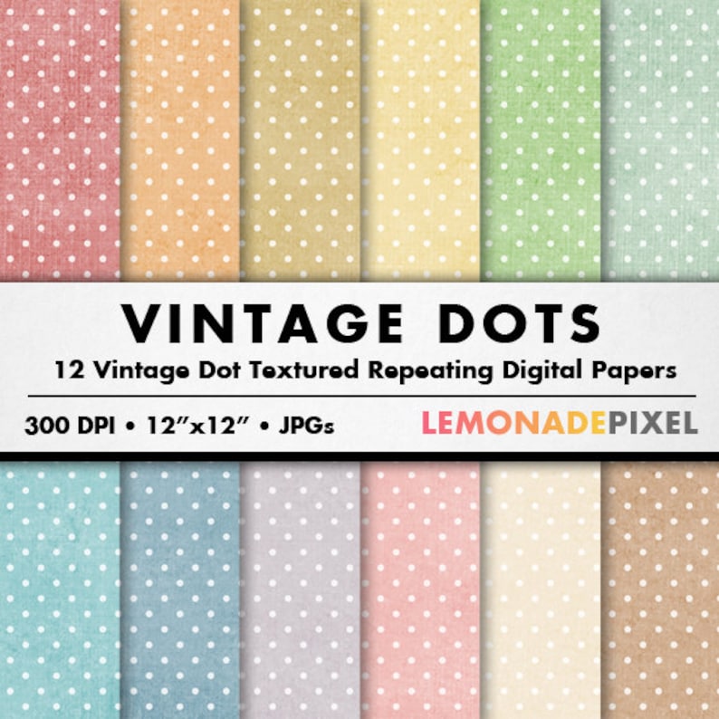 Vintage Dot Digital Paper polka dots digital paper, scrapbooking paper, textured paper, repeating pattern, grunge texture, commercial use image 1