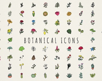 Botanical Icons Clipart Set - hand drawn foliage, greenery digital art, floral clip art, wedding invitation, scrapbooking, plants & flowers