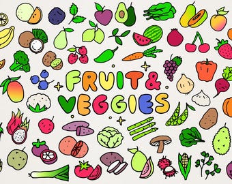 Fruit & Veggies Clipart Set - Farmers Market Vegetables, Healthy Foods Produce Grocery