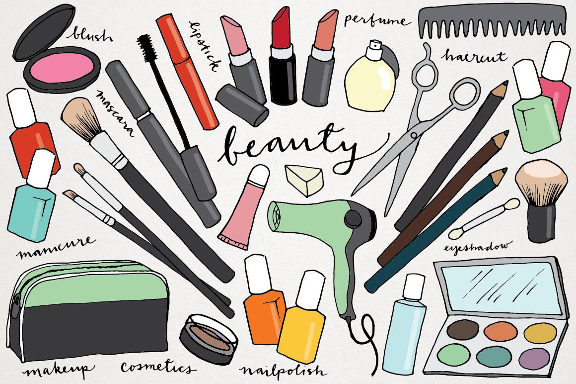 Makeup & Beauty Clipart hand drawn clip art makeover | Etsy