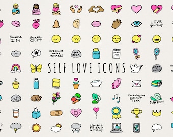 Self Love Icons Clipart Set - self care, mental health, therapy self esteem digital download