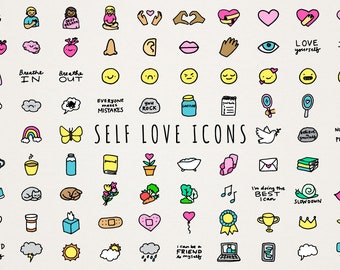 Self Love Icons Clipart Set - self care, mental health, therapy self esteem digital download