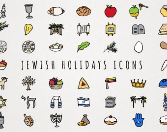 Jewish Holidays Icons Clipart Set - hand drawn, Passover Shabbat Rosh Hashanah Yom Kippur Sukkot Hanukkah, instant download clip art