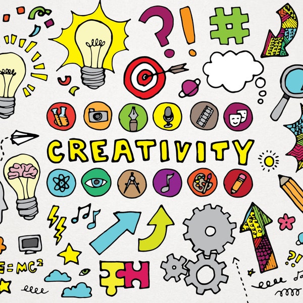 Creativity Clipart - Arts and science clipart, back to school, brain clipart, gears clipart, thought bubble, thinking clipart, learning