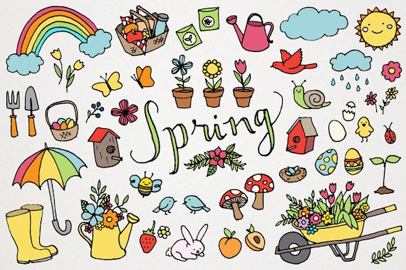 Spring Clipart Set Springtime Clip Art, Flowers and Gardening, Hand Drawn  Clipart, Rainbow, Sunshine, Baby Animals, Floral Clipart, Easter -   Canada